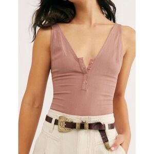 Free People Intimately Larissa Bodysuit M Mauve Balletcore Henley Coquette Thong